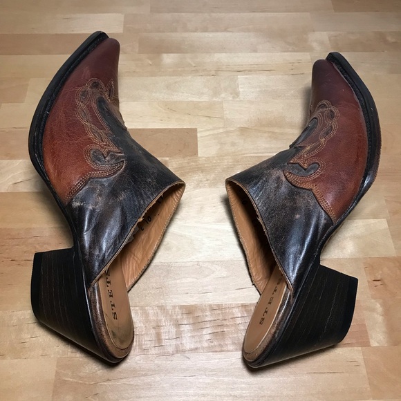 Stetson Women's Mules Size 9 1/2 Western Pointed Toe Leather Slip-On Block Heel - Picture 8 of 11